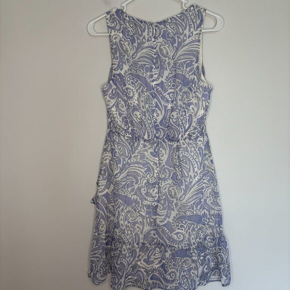 EXPRESS NEW Sleeveless Tiered Ruffle Dress Womens XS Lavender White Lined - Picture 2 of 8